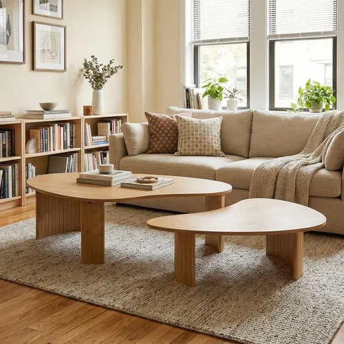 Vista 16 de Hyfirm - Mesa de café moderna de madera negra de 47.25 pulgadas para la sala de estar, mesa central resistente con tapa irregular de mango y patas
