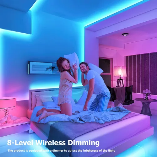 Vista 4 de Tira de luces de neón de 16.4 pies con control remoto regulable y adaptador, tira de luces LED inteligentes inteligentes flexibles impermeables