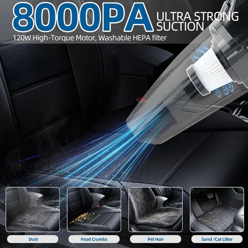 Vista 2 de 45Pcs Car Cleaning Kit, Car Interior Detailing Kit, 8000Pa Corded Handheld Car Vacuum, Car Detailing Brushes, Car Duster, Windshield Cleaner Tool