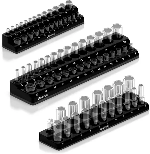 Vista 23 de Olsa Tools - Organizador magnético de llaves de vaso Con accionamiento de 1/4 pulgada Métrico Rojo Con capacidad para 26 llaves de vaso