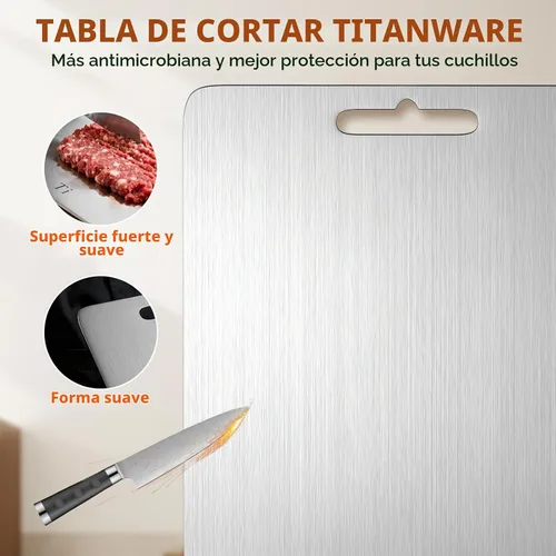 Vista 7 de Tablas de cortar de titanio 100% puro para cocina, tabla de cortar de doble cara de grado alimenticio, borde liso sin daño, ahorro de espacio, apto