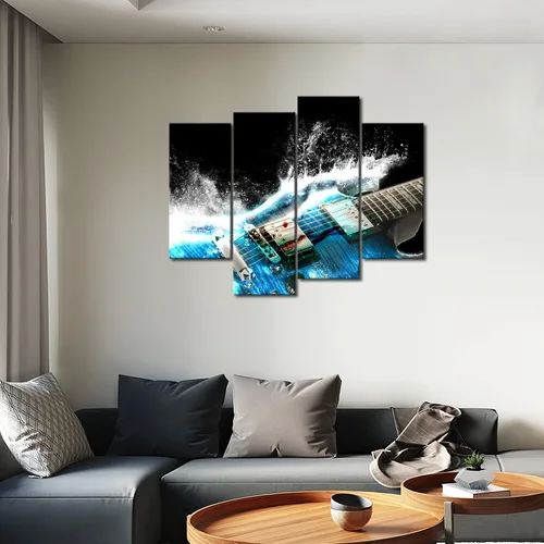 Vista 5 de Guitarra en azul y olas se ve hermosa pintura de arte de pared la imagen impresión en lienzo imágenes musicales para decoración del hogar regalo