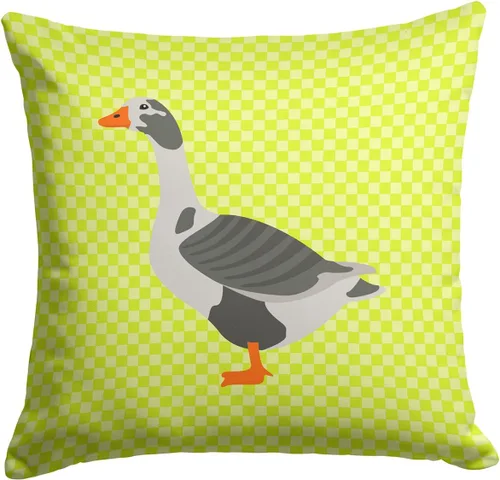 Vista 455 de Caroline's Treasures BB8163PW1414 Beltsville - Almohada decorativa de tela a cuadros pequeños, color blanco, pavo y gallina azul, lavable a máquina
