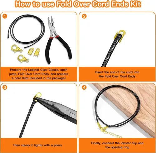 Vista 6 de Kit de 500 extremos de cable plegables para hacer joyas, incluye 100 cierres de pinza de langosta, 200 anillos de salto abiertos, 200 extremos
