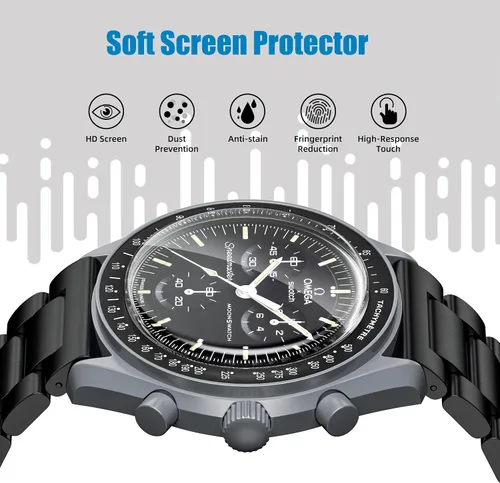 Vista 3 de Stanchev Protector de cristal para Moonswatch, protector de pantalla de TPU suave antiarañazos, compatible con Swatch Omega Moonwatch, protector