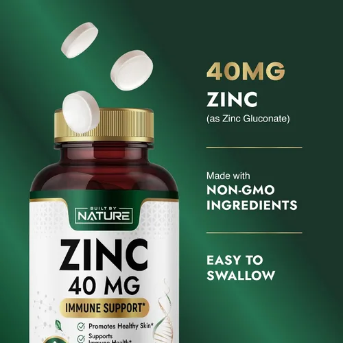 Vista 3 de Built By Nature Zinc 40 mg – Apoyo inmunológico de alta potencia y suplemento antioxidante – Promueve la salud de la piel y la curación de heridas