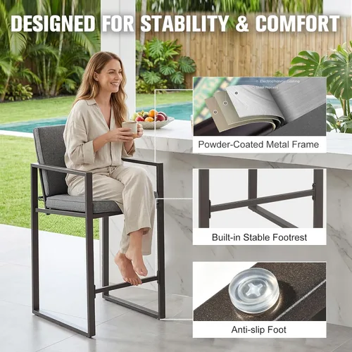 Vista 4 de Outdoor Bar Stools Set of 2, 27" Metal High Top Patio Chairs, Charcoal Grey