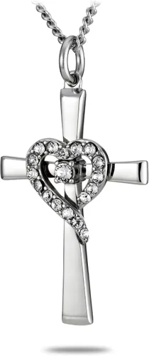Vista 2 de Collar de cruz de cristal de acero inoxidable para mujer, Isaías 464, Acero inoxidable