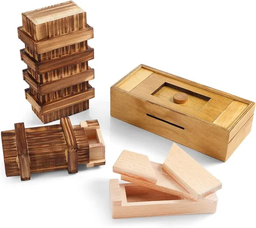 Vista 10 de Zhanmai 4 Piezas Cajas de Rompecabezas de Madera Cajas de Rompecabezas de Madera para Tarjetas de Regalo Portadores de Estuches de Dinero