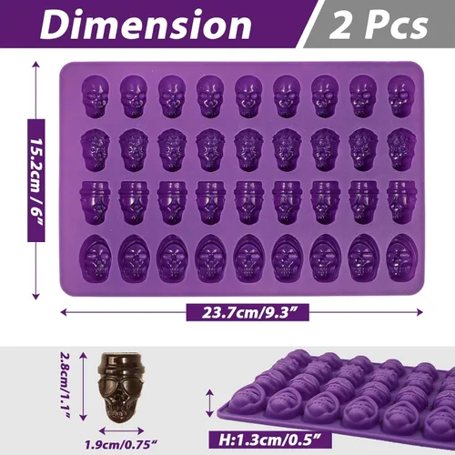 Vista 5 de Webake Mini Molde de Caramelo de Calavera con 4 Formas Diferentes, Molde de Silicona para Dulces y Chocolate con Calavera de Halloween de 36