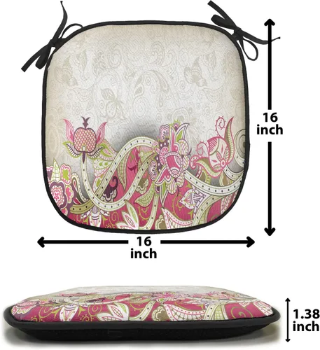 Vista 6 de Lunarable Floral Chair Cushion Pad, Flower Petal with Oriental Detail Culture Design, Seat Padding for Kitchen & Patio with Anti-Slip Backing