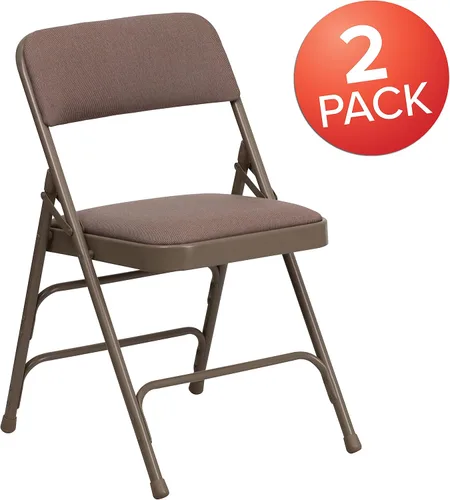 Vista 7 de EMMA + OLIVER Paquete de 2 sillas plegables de metal de tela beige curvada con triple refuerzo Triple Braced, Double-Hinged, Fabric Upholstery