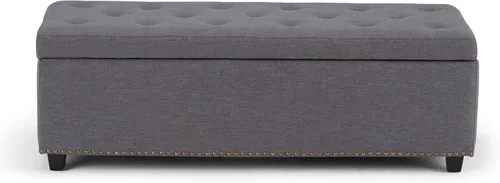 Vista 8 de Otomano rectangular de almacenamiento Simpli Home Hamilton, Madera, Gris pizarra Pizarra gris