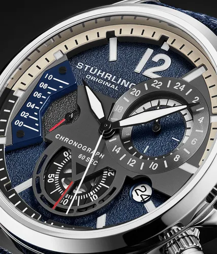 Vista 6 de STUHRLING Reloj de vestir original para hombre, reloj de aviador con correa de cuero para hombre, con fecha de 24 horas, reloj deportivo