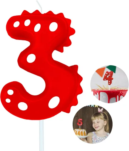 Vista 23 de Velas de cumpleaños con número (0 velas rojas) con forma de dinosaurio, velas de pastel de feliz cumpleaños para decoración de fiesta de cumpleaños