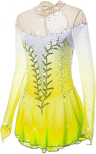 Vista 2 de LIUHUO Vestido de patinaje sobre hielo para niñas y mujeres, vestido de manga larga para patinaje artístico, color rosa, hecho a mano