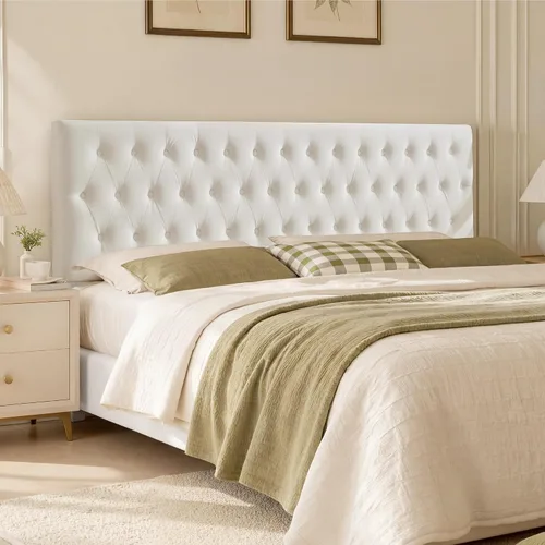 Vista 14 de Kingfun Cabecera capitonada tapizada para cama de tamaño completo con diseño moderno de botones, cabecera ajustable de madera maciza, cabeceros Rosa