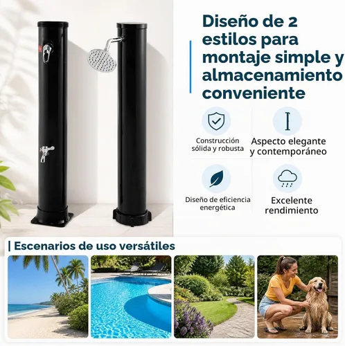 Vista 5 de Goplus Ducha exterior con calefacción solar de 10 galones, ducha exterior independiente de 7.2 pies con cabezal de ducha giratorio, ajuste de Negro