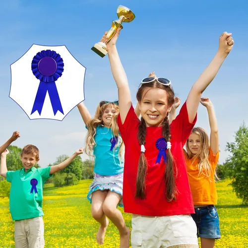Vista 6 de 6 cintas de premio en blanco, cinta de roseta del primer lugar, cinta ganadora de victoria, cintas de reconocimiento de lujo para competición
