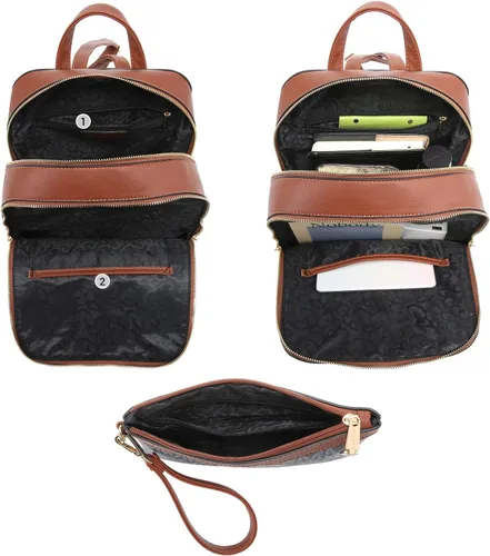 Vista 3 de MKP - Mochila mediana con doble cremallera para mujer de piel sintética para niñas y damas bolsa de hombro de viaje 2 unidades Azul oscuro Mochilas