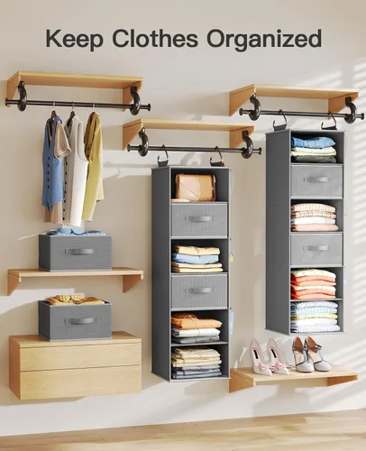 Vista 7 de Pipishell Organizador colgante de armario con 6 estantes, estantes colgantes para armario con 3 cajones extraíbles y bolsillos laterales