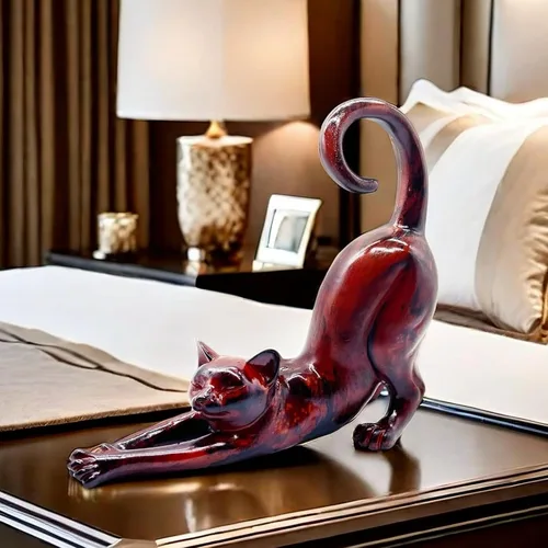 Vista 2 de Estatua de estiramiento de gato, escultura, regalos para amantes de los gatos, arte, oficina, decoración del hogar, accesorios de escritorio