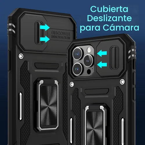 Vista 2 de DEERLAMN Funda para iPhone 13 Pro Max con cubierta deslizante para cámara + protector de pantalla (1 unidad), anillo giratorio con soporte de grado