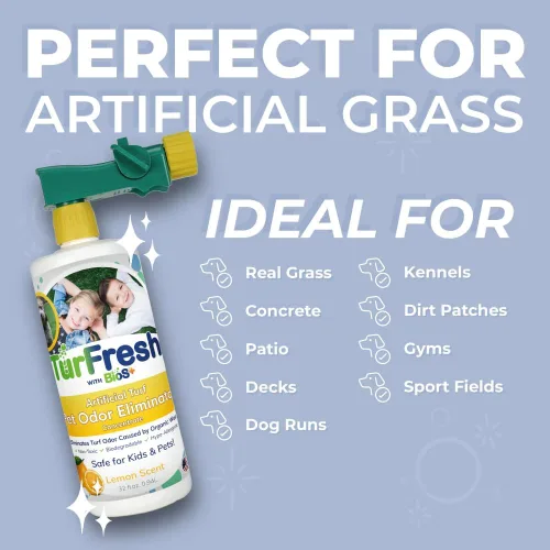 Vista 5 de TurFresh BioS+ Eliminador de olores de mascotas de césped artificial, orgánico, no tóxico, concentrado de enzimas, seguro para usar alrededor