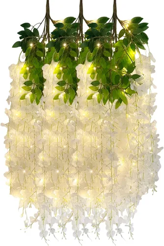 Vista 48 de Paquete de 5 guirnaldas de flores colgantes de glicina rosa, enredaderas de flores artificiales de 3.77 pies, glicinia falsa, guirnalda colgante