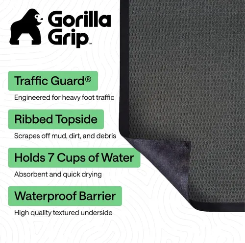 Vista 115 de Gorilla Grip - Tapete afelpado original de goma con perfil bajo, resistente, duradero, impermeable y fácil de limpiar para interior y exterior Marrón