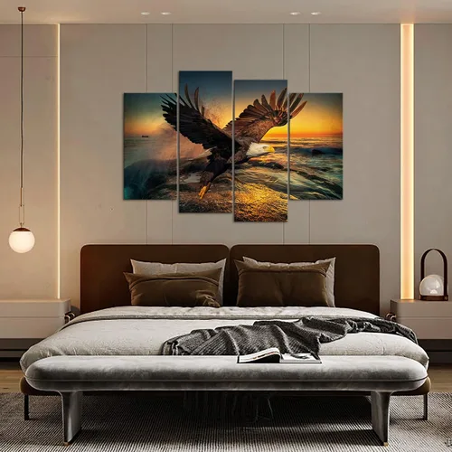 Vista 2 de RnnJoile Lienzo de águila calva para pared, diseño de águila voladora, amanecer, impresiones de pájaros grandes sobre el mar, paisaje, pintura, obra