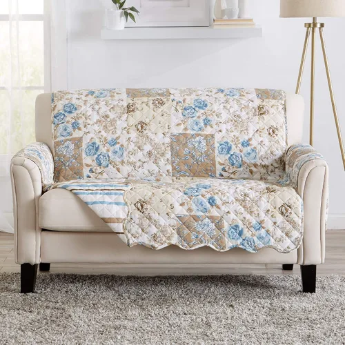 Vista 54 de Great Bay Home Funda reversible de retazos reclinable, lavable, protector de muebles con correas elásticas, perfecta para niños y mascotas, detalle