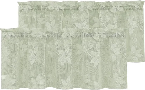 Vista 55 de DWCN Paquete de 2 cortinas traslúcidas pequeñas de encaje floral beige para cocina, cortinas traslúcidas ligeras con bolsillo para barra, cortinas