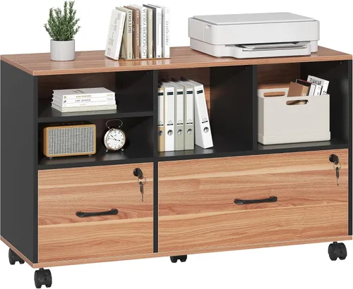 Vista 14 de Semoic Archivador de 2 cajones con cerradura, archivador lateral móvil para tamaño carta/legal/A4, estante ajustable de almacenamiento abierto