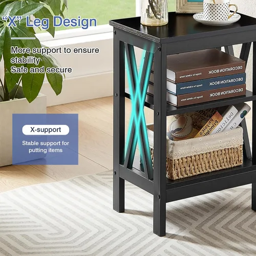Vista 7 de VECELO Mesitas de Noche Modernas, Diseño en X, Mesa Auxiliar Lateral/Final con Estantería de Almacenamiento para Dormitorio, Sala de Estar