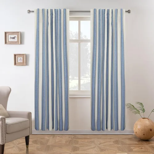 Vista 77 de DriftAway Chris Linen - Cortinas opacas con capa térmica y reductora de sonido, 63 pulgadas de largo para dormitorio, cortinas estampadas a rayas