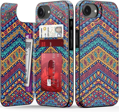 Vista 302 de LETO para iPhone 15 Pro Funda tipo cartera - Tapa tipo folio con patada - Diseños de moda - Tarjetero - Funda protectora para mujeres y niñas - 6.1
