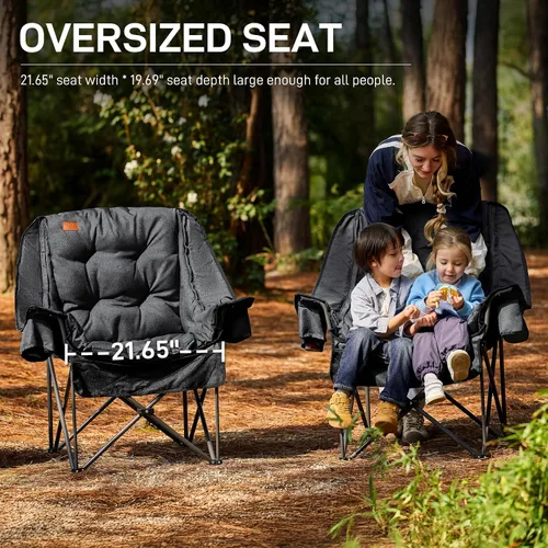 Vista 7 de EVER ADVANCED Silla de campamento XL con cojín desmontable, silla de malla para adultos, plegable, de gran tamaño, con bolsillo de malla enfriadora