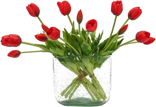 Vista 14 de DUYONE 15 flores de tulipanes artificiales, ramo de látex de tacto real, tulipanes falsos para oficina, boda, fiesta, hogar, cocina, jardín