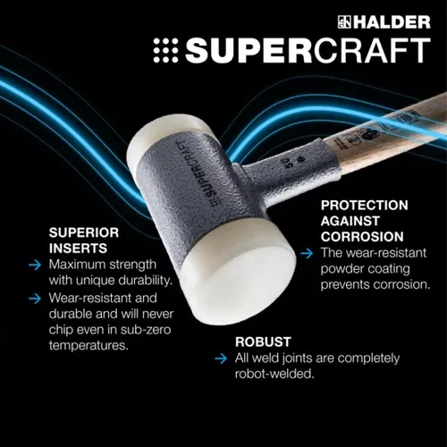 Vista 3 de Halder SuperCraft Dead Blow Mallet 3366.020 - Mazo sin rebote, inserciones de nailon duro, mango de madera de nogal americano con protector