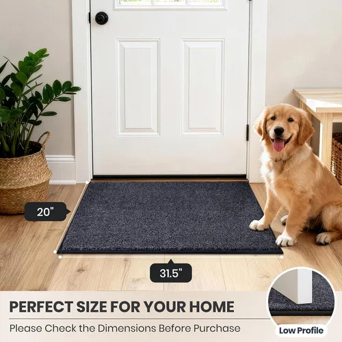 Vista 8 de PURRUGS Tapete para puerta con atrapamiento de suciedad, 20 x 31.5 pulgadas, antideslizante, lavable a máquina, tapete para puerta de perro, tapete