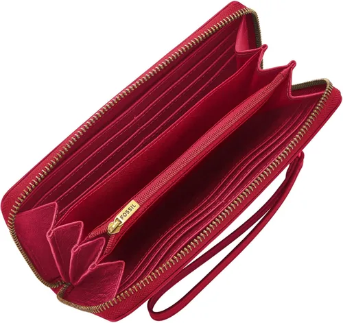 Vista 4 de Fossil Logan RFID - Cartera de piel con cierre para mujer con correa de muñeca