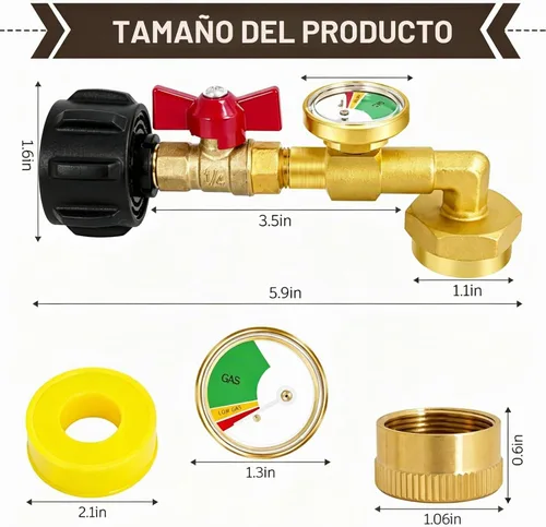 Vista 5 de Adaptador de Recarga de Propano para Tanques de 1 Libra, Adaptador de Propano de 20 libras a 1 libra Convertidor con Válvula Medidora, Adaptador