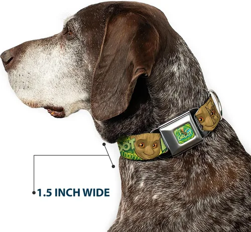Vista 7 de Buckle-Down Collar de perro Hebilla de cinturón de seguridad Baby Groot Pose Face I Am Groot Browns Greens Amarillos 9 a 15 pulgadas 1.0 pulgadas