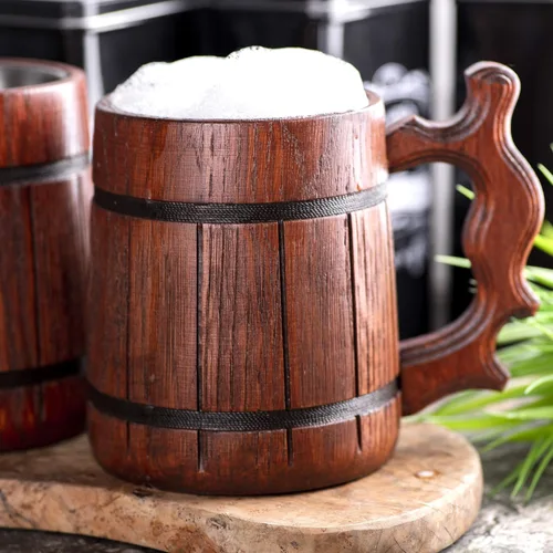 Vista 6 de Taza de cerveza Destiny Warlock. Taza de madera personalizada. Taza cilíndrica marrón rústica. Regalo para él. Jarro de cerveza. Perfecto