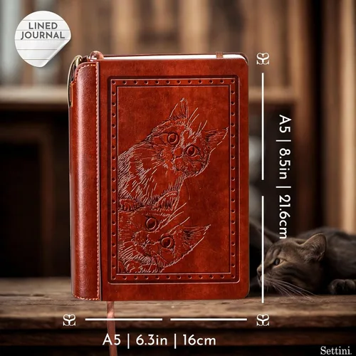 Vista 3 de SETTINI® Diario rayado – Diario de gato para escribir, juego de regalo – Cuero vegano de tapa dura, incluye bolígrafo de lujo en un soporte único