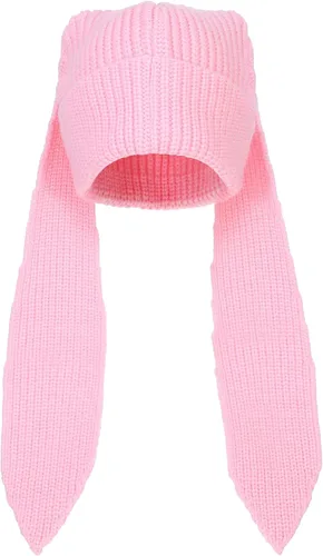 Vista 10 de Gorro de punto con orejas largas de conejo, gorro divertido de invierno, gorro cálido de punto de conejo de ganchillo para exteriores