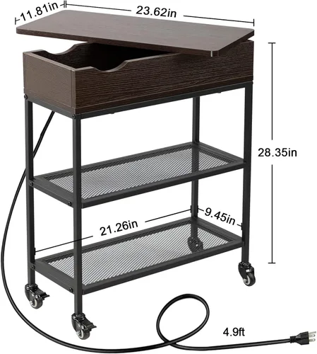 Vista 3 de Hadulcet Mesa auxiliar enrollable con almacenamiento y parte superior Negro Nuez (Black Walnut)