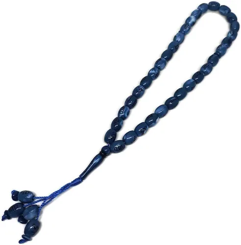 Vista 3 de Muslim 10mm. Tasbih 33 Beads AMN-239 Islam Prayer Rosary with Allah Muhammad Arabic Names Engraved on Islamic Religious Eid Ramadan Gift (Blue_Oval)