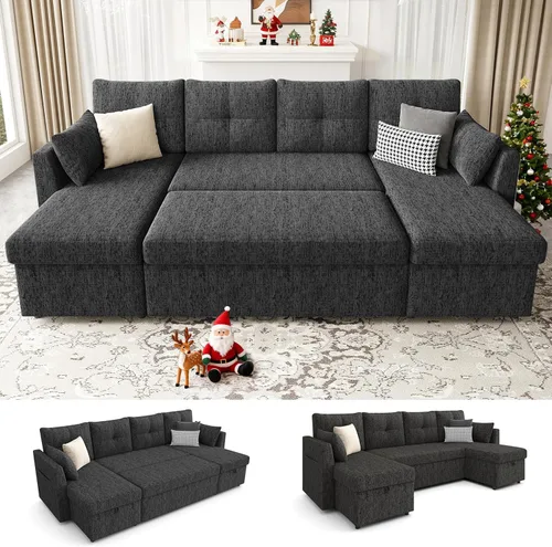 Vista 13 de Huatean Home Sofá cama de gran tamaño, sofá cama seccional, gris oscuro